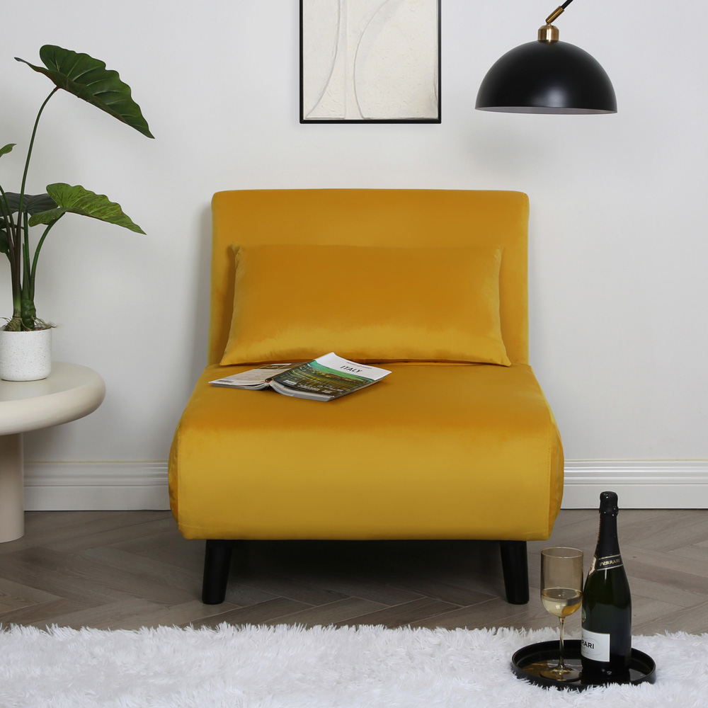 Aurora Single Seater Yellow Velvet Sofa Bed Image 7