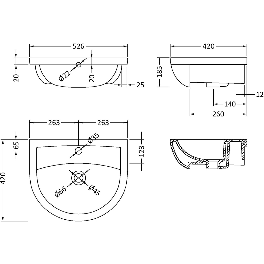 Hudson Reed Harmony Semi Recessed Basin Image 3
