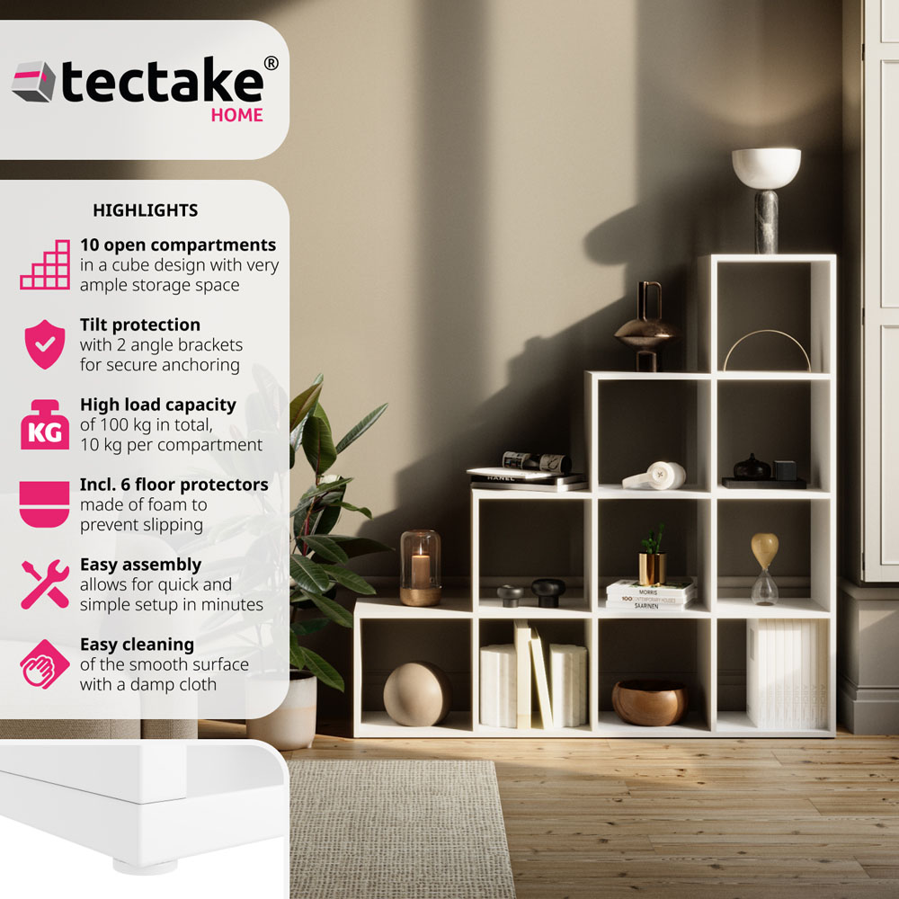 Tectake Talis 10 Shelf White Cube Bookshelf Image 3