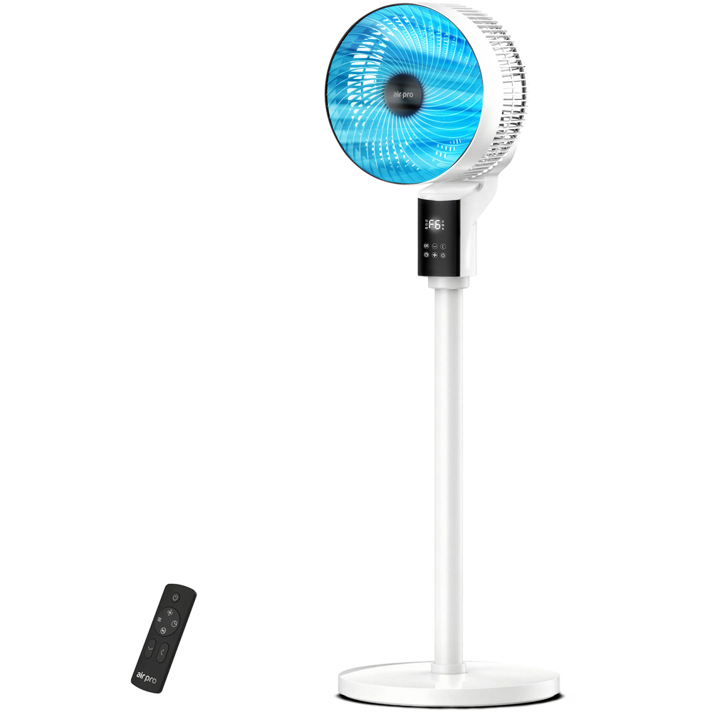 Air Pro White Black SmartVoice 3D Oscillating Height Adjustable Pedestal Fan with Remote 12 inch Image 2