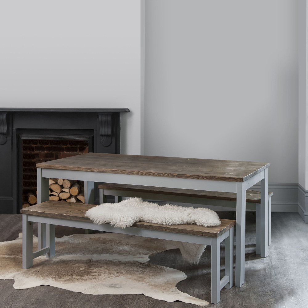 Noa and Nani Hever Grey and Dark Pine Dining Bench Image 5