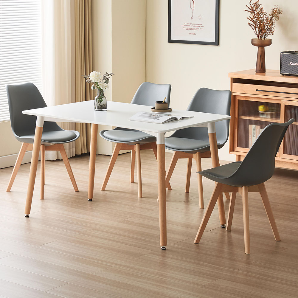 Comfy Living 4 Seater Rectangular Dining Set White and Grey Image 1