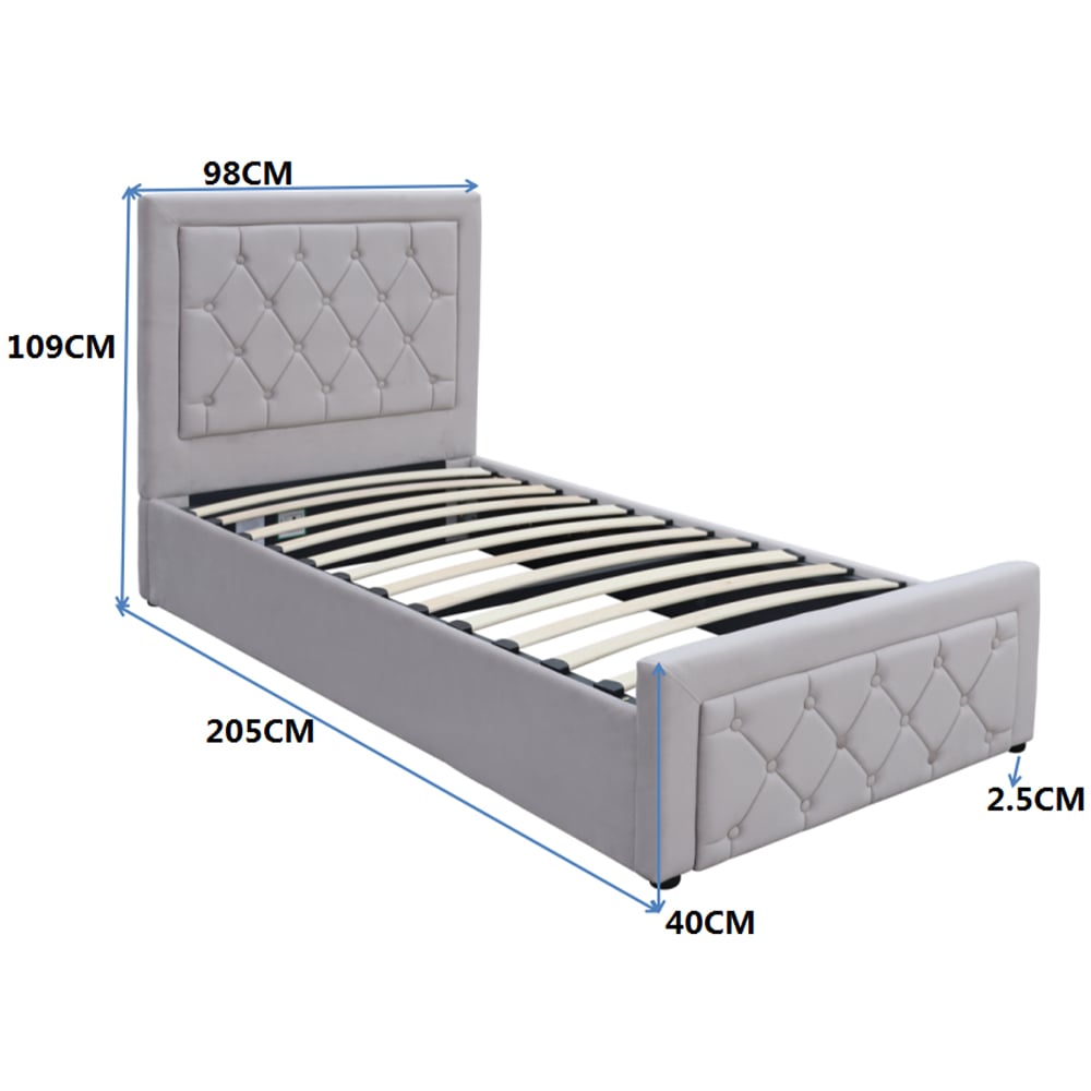 Kosy Koala Single Grey Velvet Tufted Gaslift Ottoman Bed with Mattress Image 6