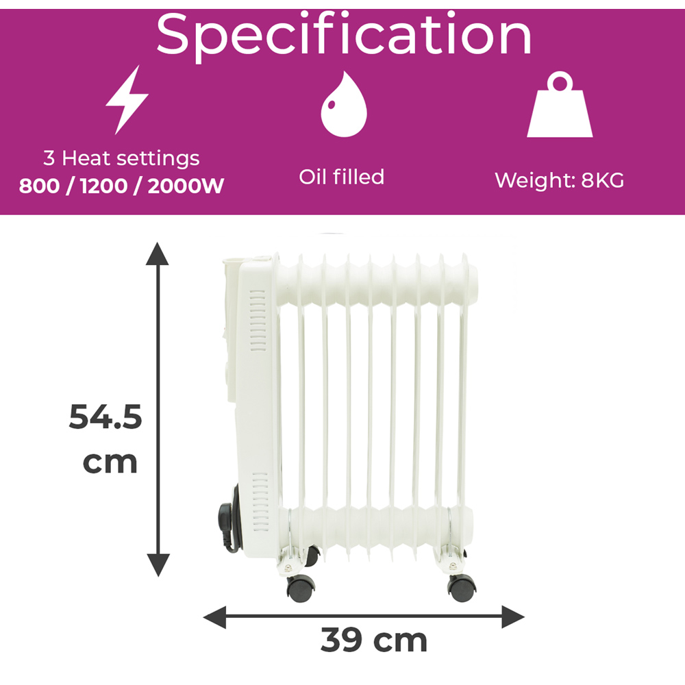 Neo 9 Fin White Oil Filled Radiator 2000W Image 5