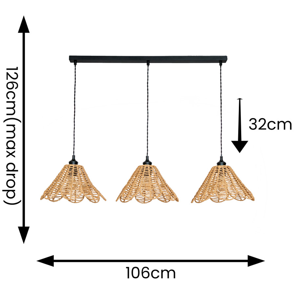 ValueLights Vine Rattan Flower Shade 3 Drop Matte Black Diner LED Ceiling Pendant Light Image 7