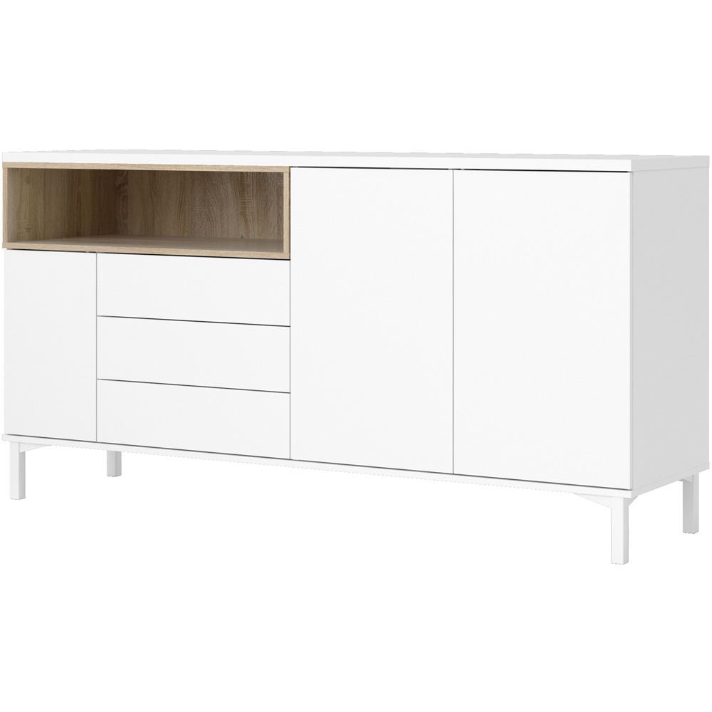 Florence Roomers 3 Door 3 Drawer Single Shelf White and Oak Sideboard Image 4