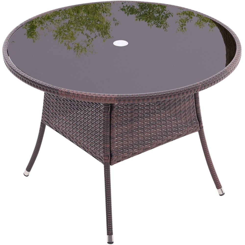 Living and Home Rattan Glass 4 Seater Round Garden Dining Table Brown Image 7