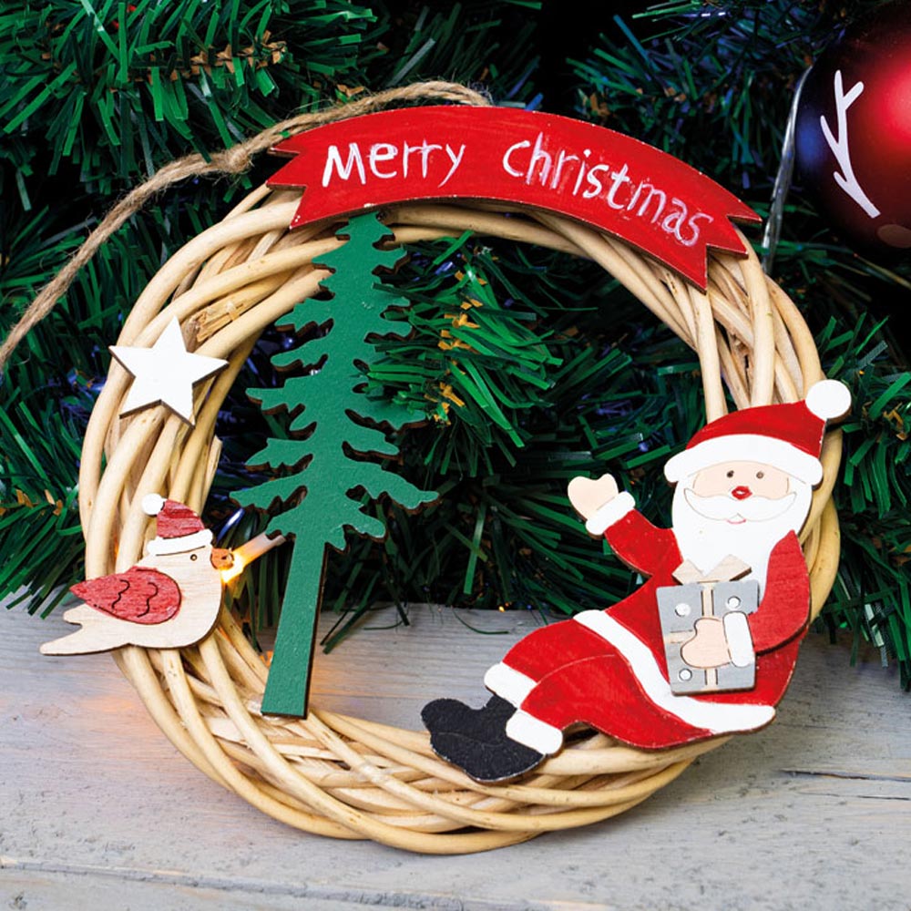 St Helens Santa Wicker Christmas Wreath Multicolour 15cm Image 4