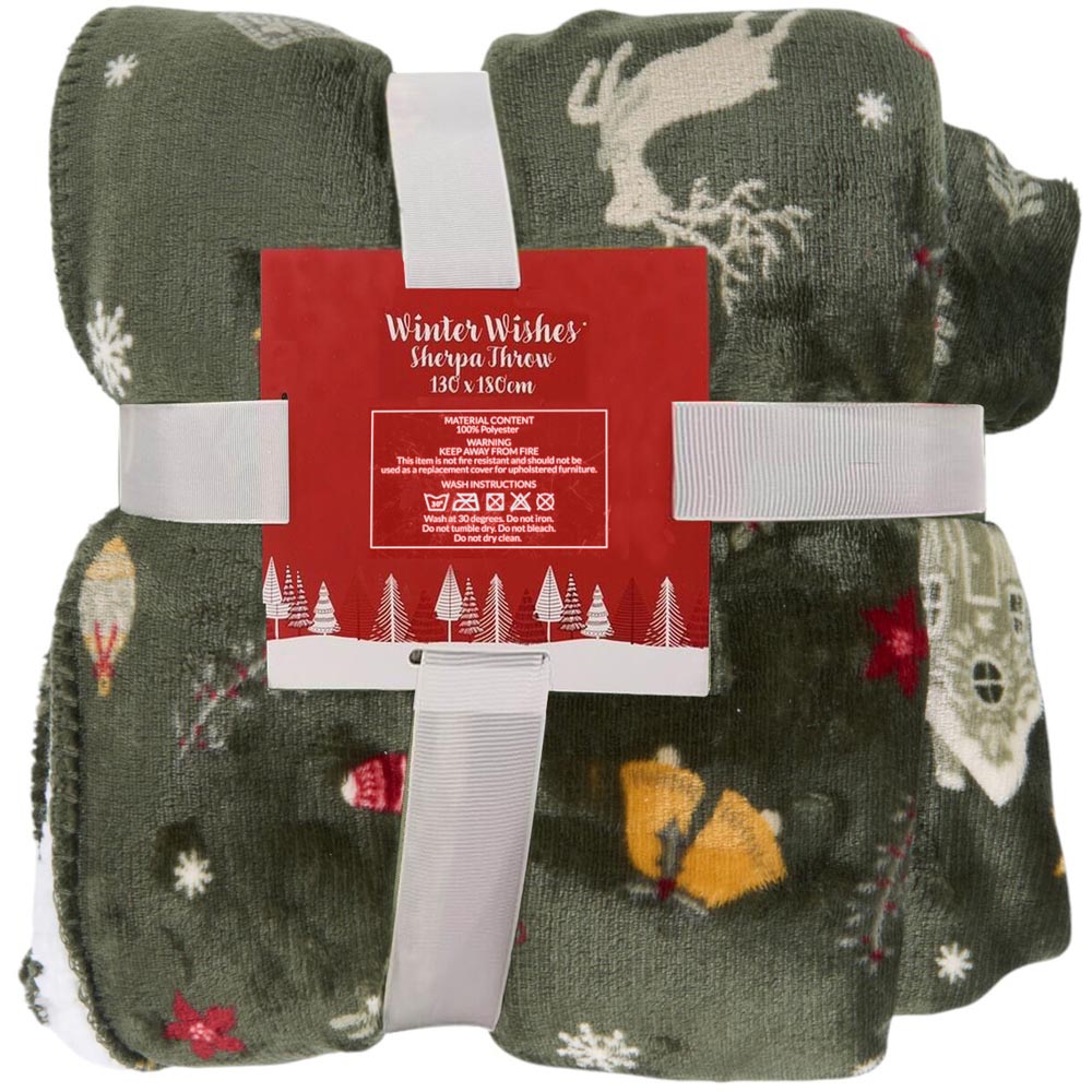 Winter Wishes Sherpa Throw  - Green Image 2