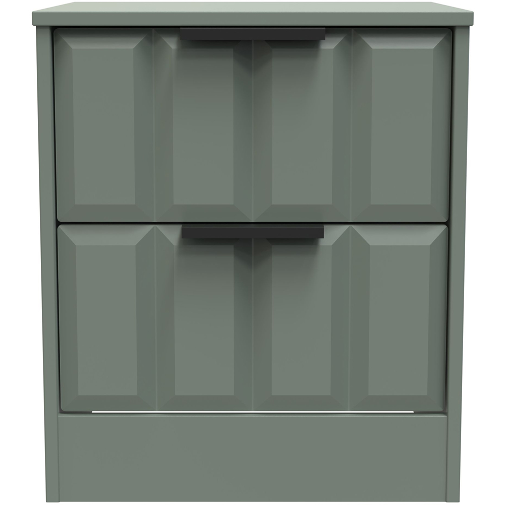 Crowndale New York 2 Drawer Reed Green Bedside Cabinet Ready Assembled Image 3