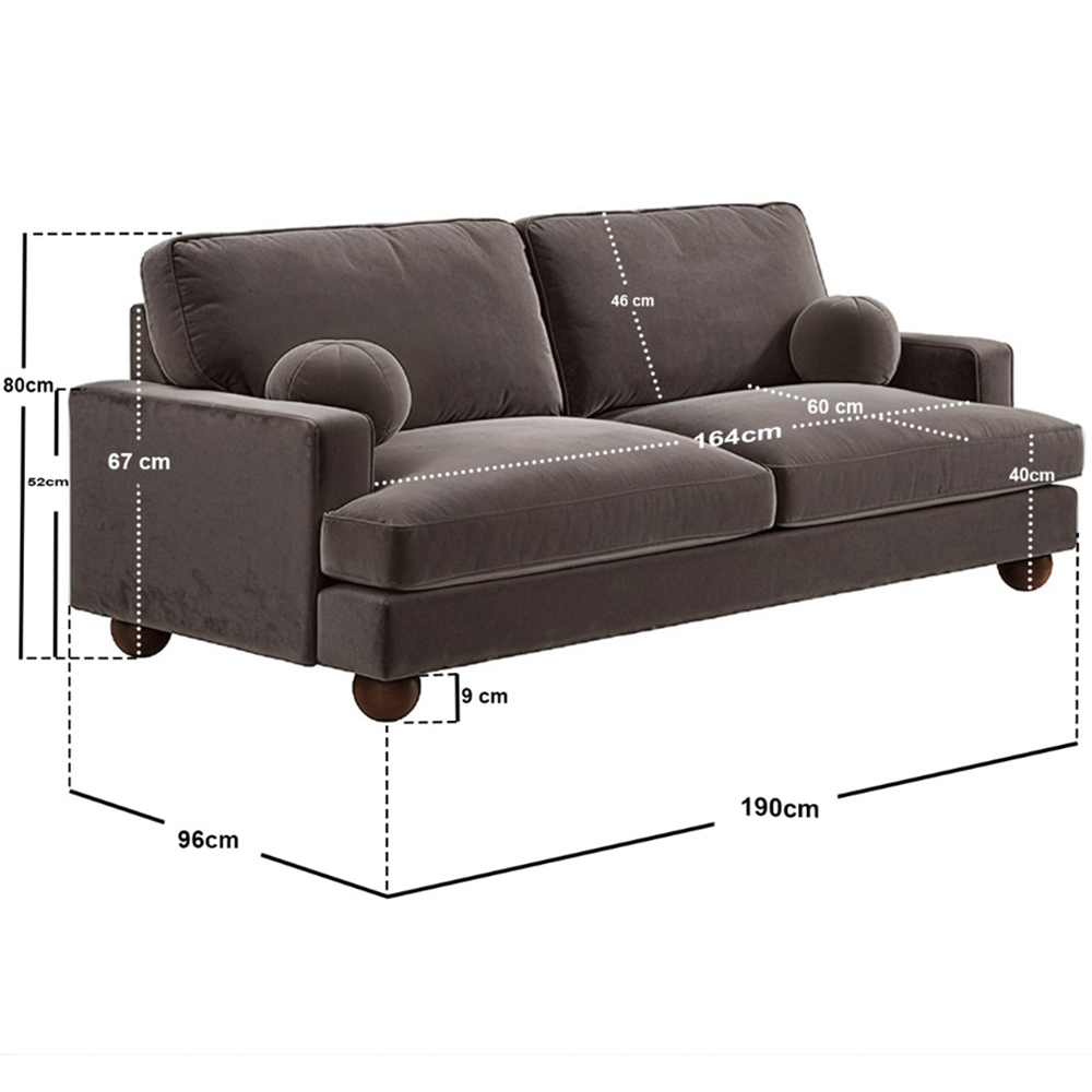 Solace+Co Addison 3 Seater Brown Velvet Sofa Image 7
