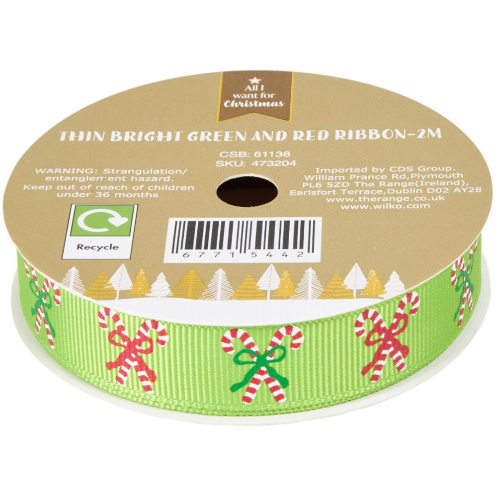 Thin Bright Green and Red Ribbon Image 3