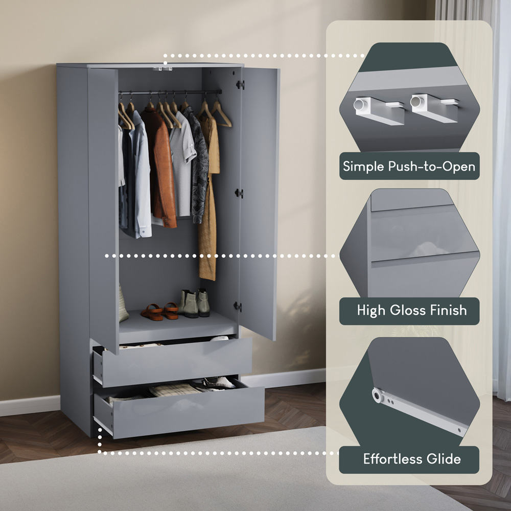 Vida Designs Glinton 2 Door 2 Drawer Grey Wardrobe Image 8