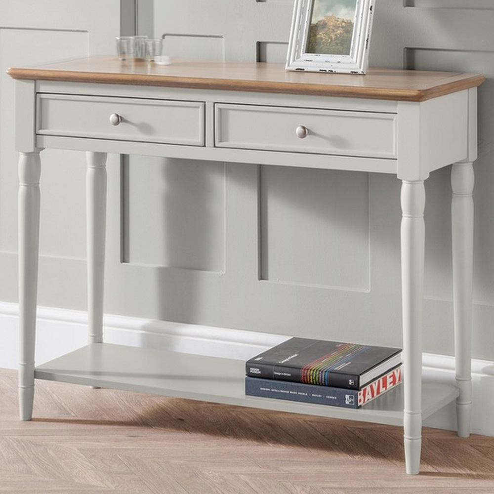 Julian Bowen Provence 2 Drawer Grey Lacquer Console Table Image 1