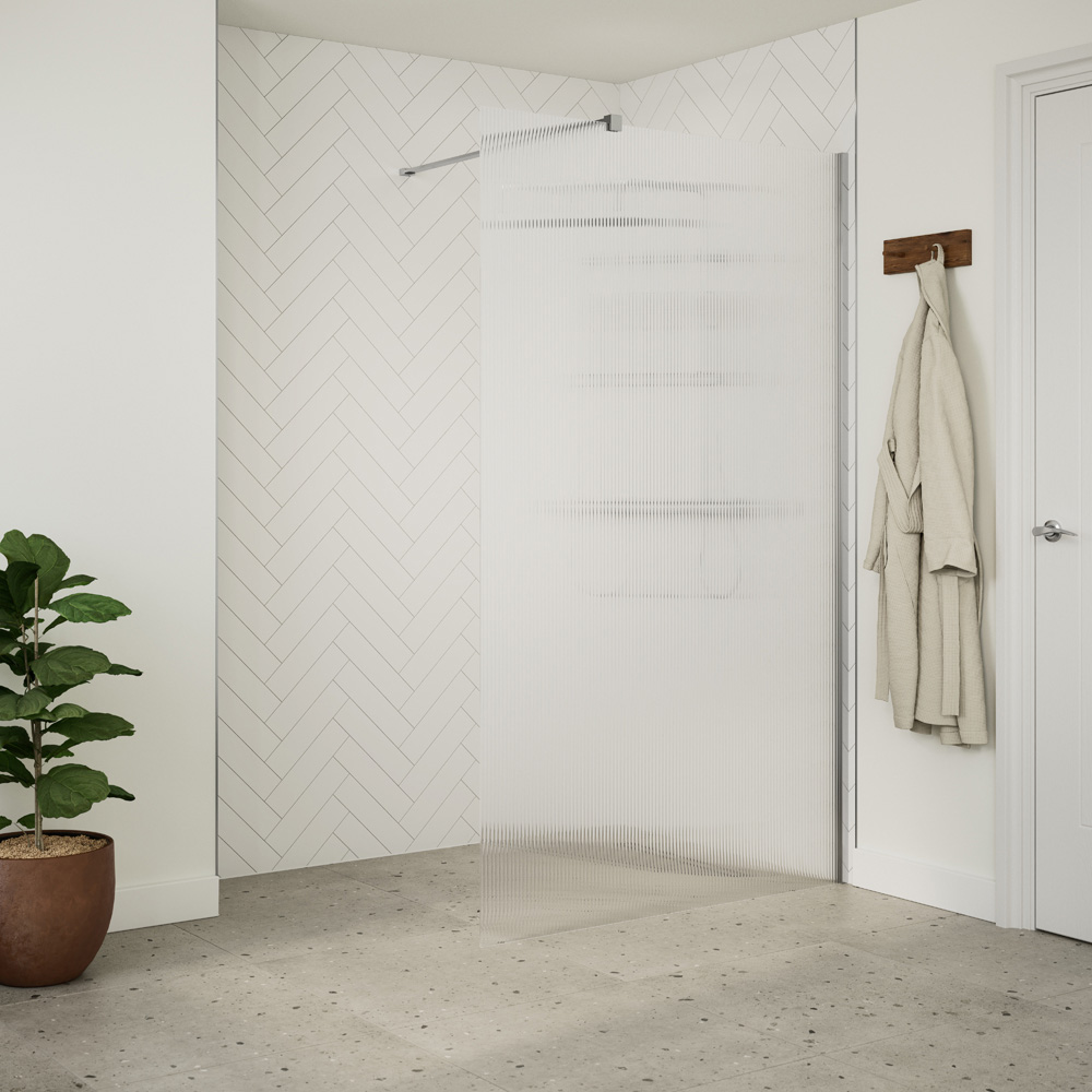 Bathstore Nero Fluted Glass Wetroom Shower Panel with Chrome Profile and Front Arm 1000mm Image 2