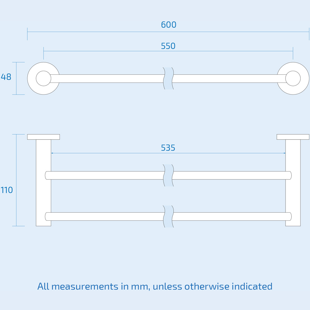 Nes Home Chrome Round Double Towel Rail 600mm Image 3