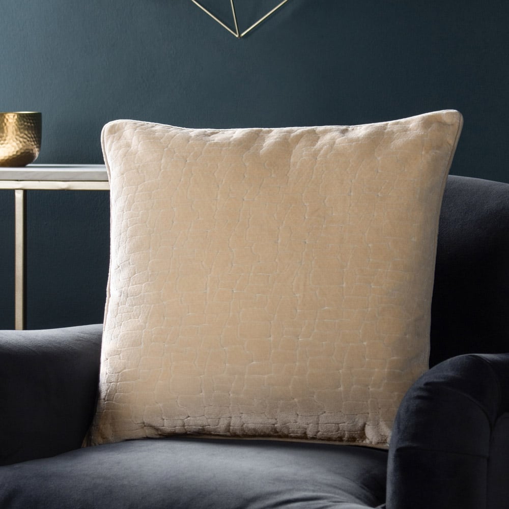 Paoletti Bloomsbury Ivory Geometric Cut Velvet Piped Cushion Image 2