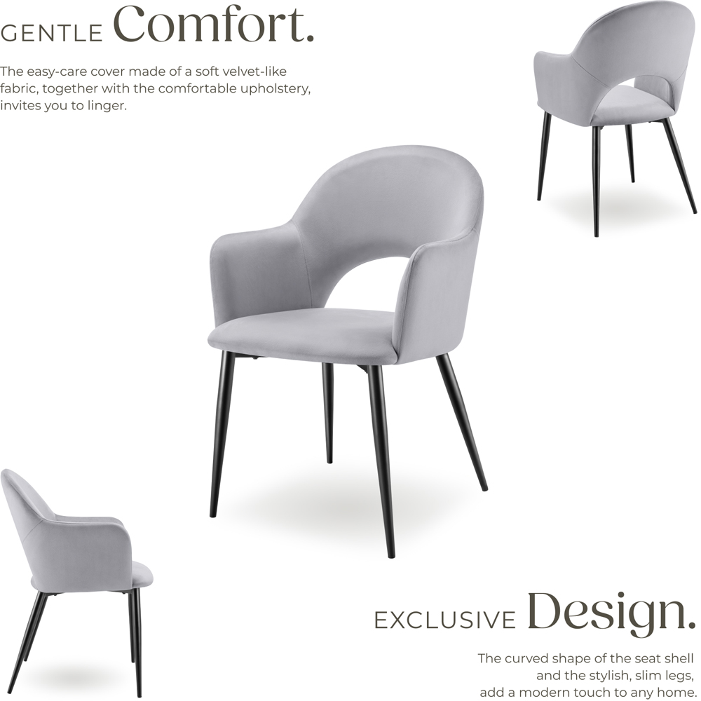 tectake Sasha Set of 4 Light Grey Dining Chair Image 3