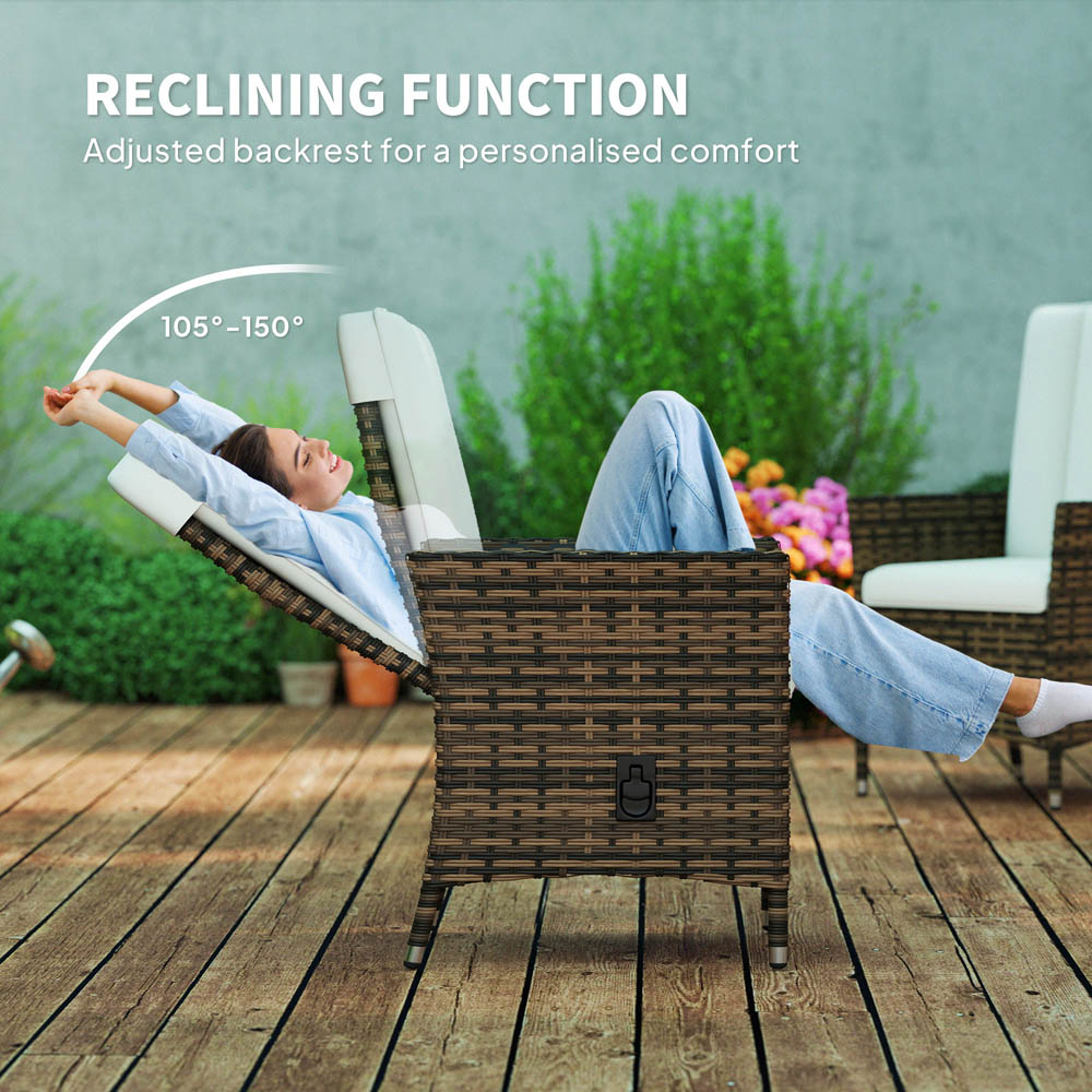 Outsunny Cream White Rattan Adjustable Backrest Garden Recliner Chair Image 4