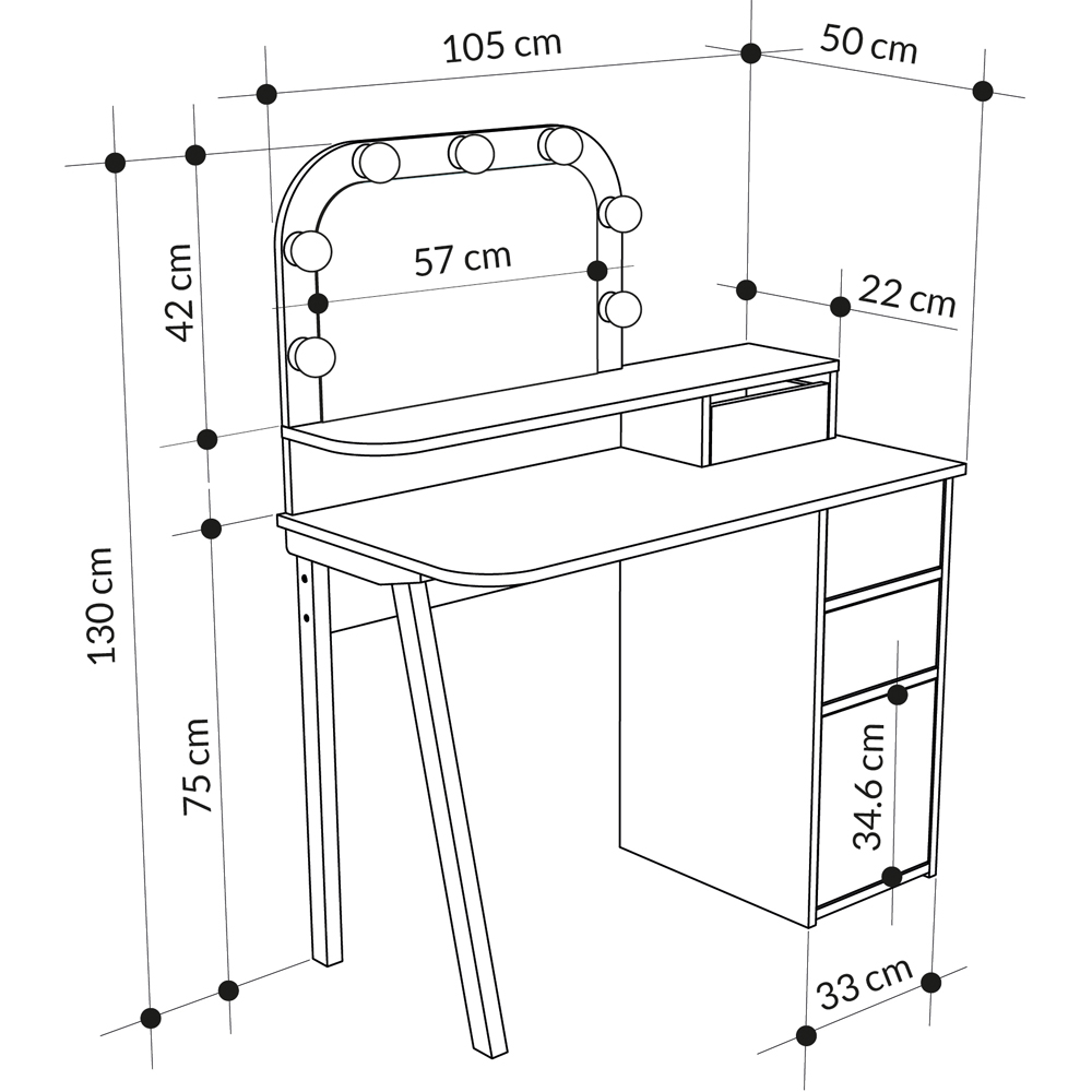 Decortie Avien 3 Drawer Single Door Mocha Grey and Oak Makeup Vanity Table with LED Mirror Image 8