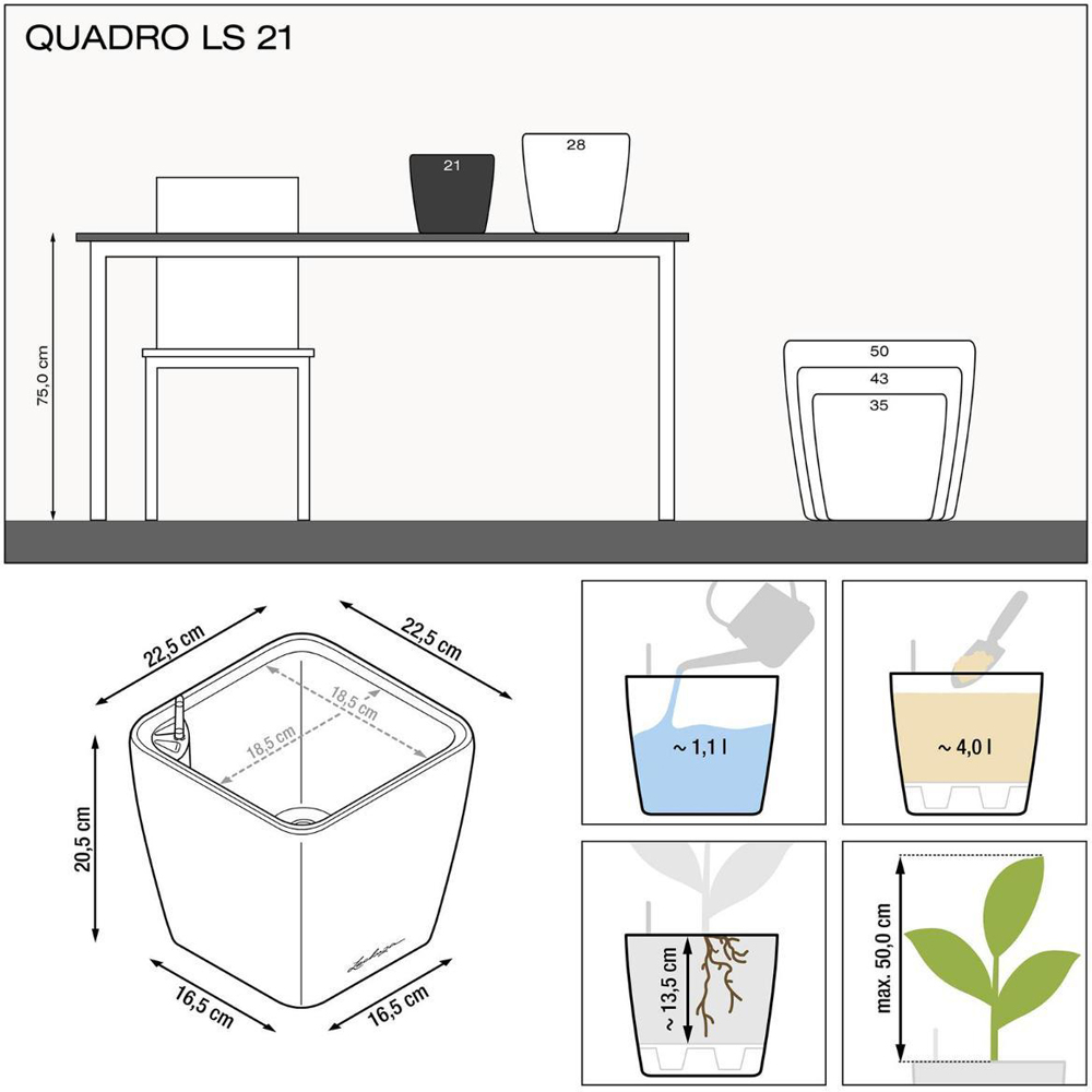 Lechuza Quadro Charcoal Self Watering Planter 21cm 2 Pack Image 7