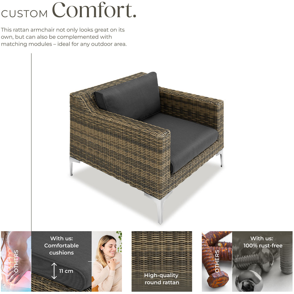 tectake Villanova Rattan Garden Armchair with Cushion Image 3