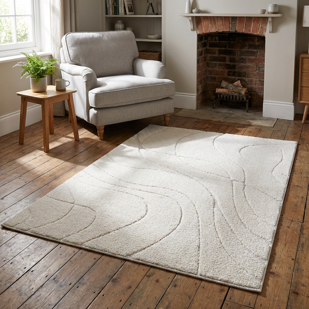 Nevada Abstract Swirl Rug - Cream / 160cm | Homebase