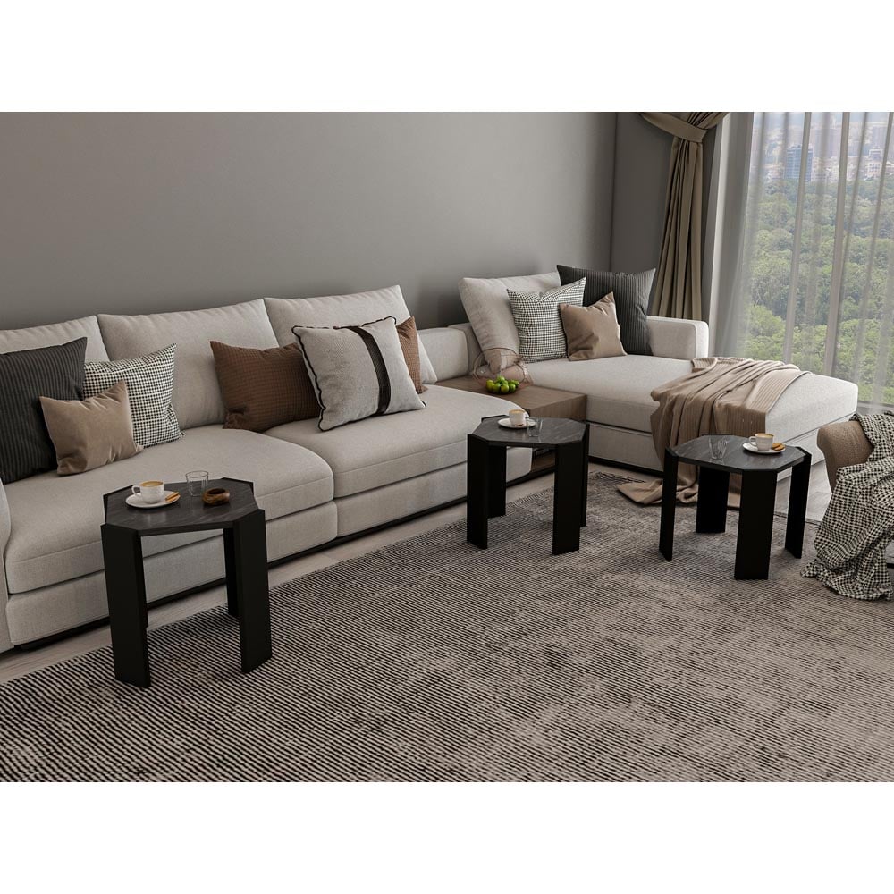 Decorotika Lori 3 Piece Black Marble Nesting Coffee Table Image 4