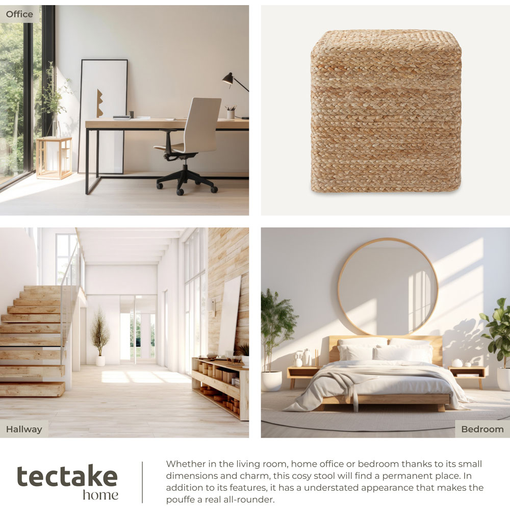 Tectake Banno Boho Style Natural Jute Cube Footstool Image 7