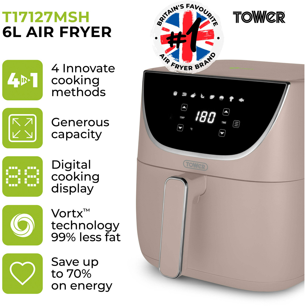 Tower Solitaire EEJB255 Latte 2 Slice Toaster 1.5L Kettle and 6L Air Fryer Bundle Image 7