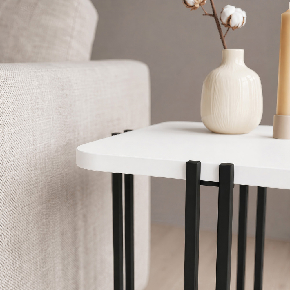 Decortie Notus White Single Shelf Compact Square Side Table Image 4