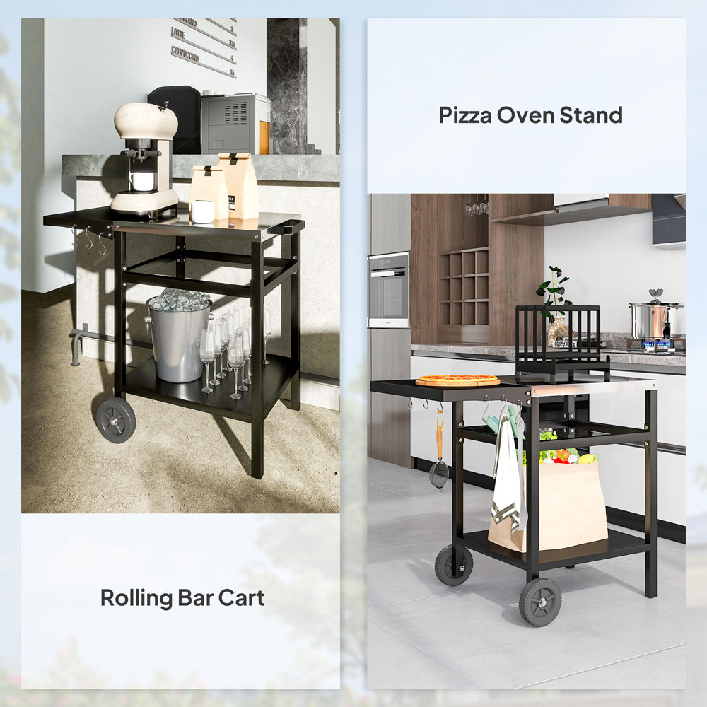 Outsunny Black Barbecue Trolley with Foldable Side Table Image 7
