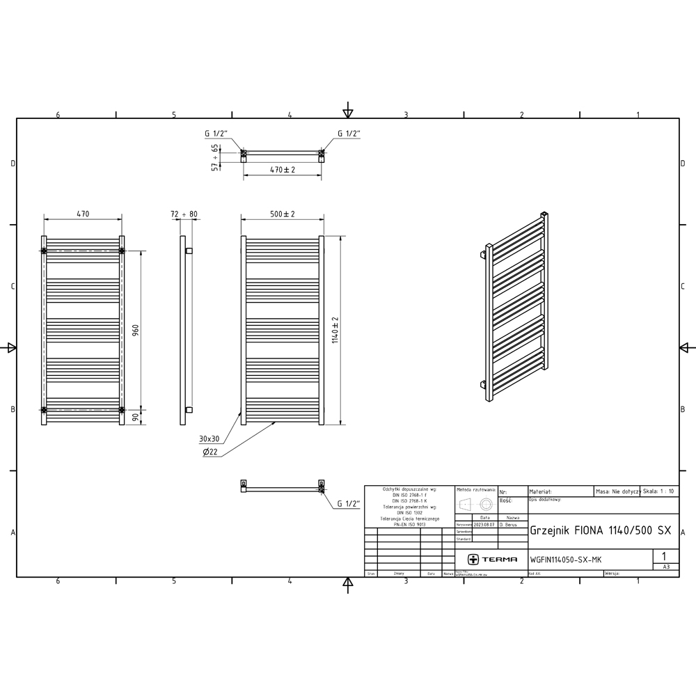 Terma Fiona E Soft Matt White Electric Towel Rail 1140 x 500mm Image 7