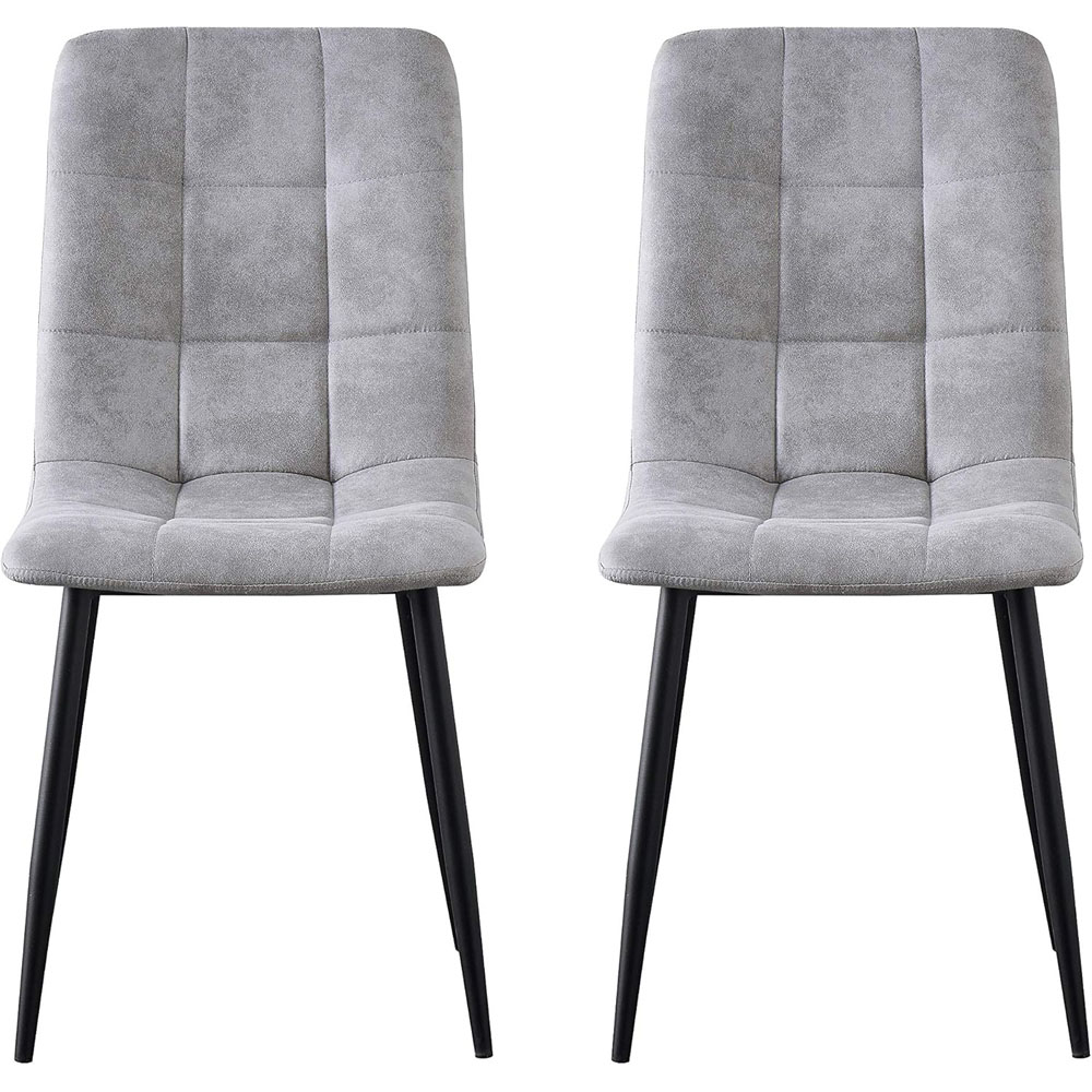 Henri Set of 4 Light Grey Faux Suede Leather Dining Chairs Image 4