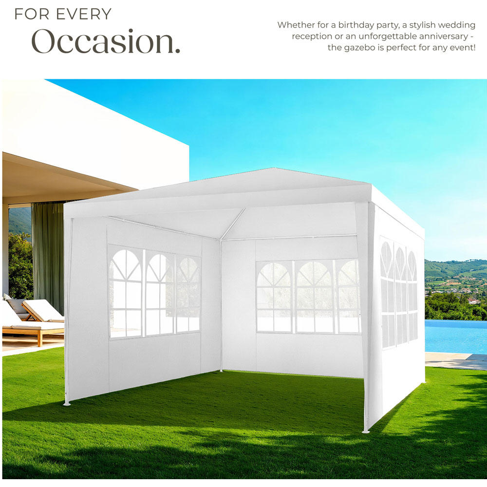 tectake Barinas 3 x 3m White Water Resistant Gazebo with 3 Side Panels Image 7
