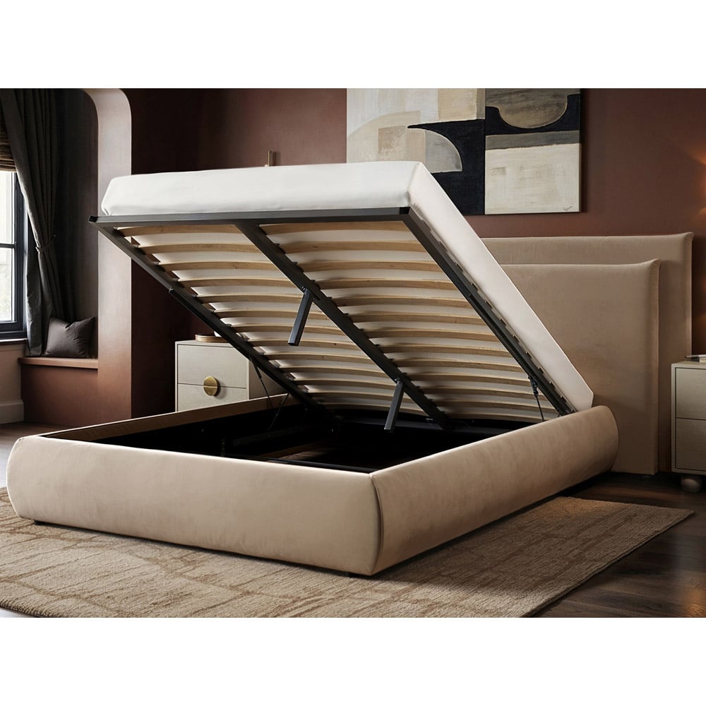 Solace+Co Sigrid Double Sand Velvet Ottoman Storage Bed Image 4