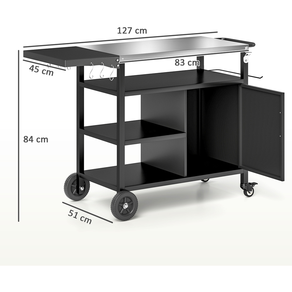 Outsunny Black Stainless Steel Barbeque Trolley with Foldable Side Table Image 9
