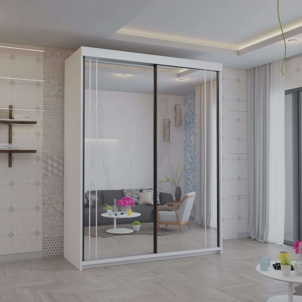 Sliding Wardrobes 4U 2 Sliding Door White Modern Full Length Mirrored Wardrobe Image 3