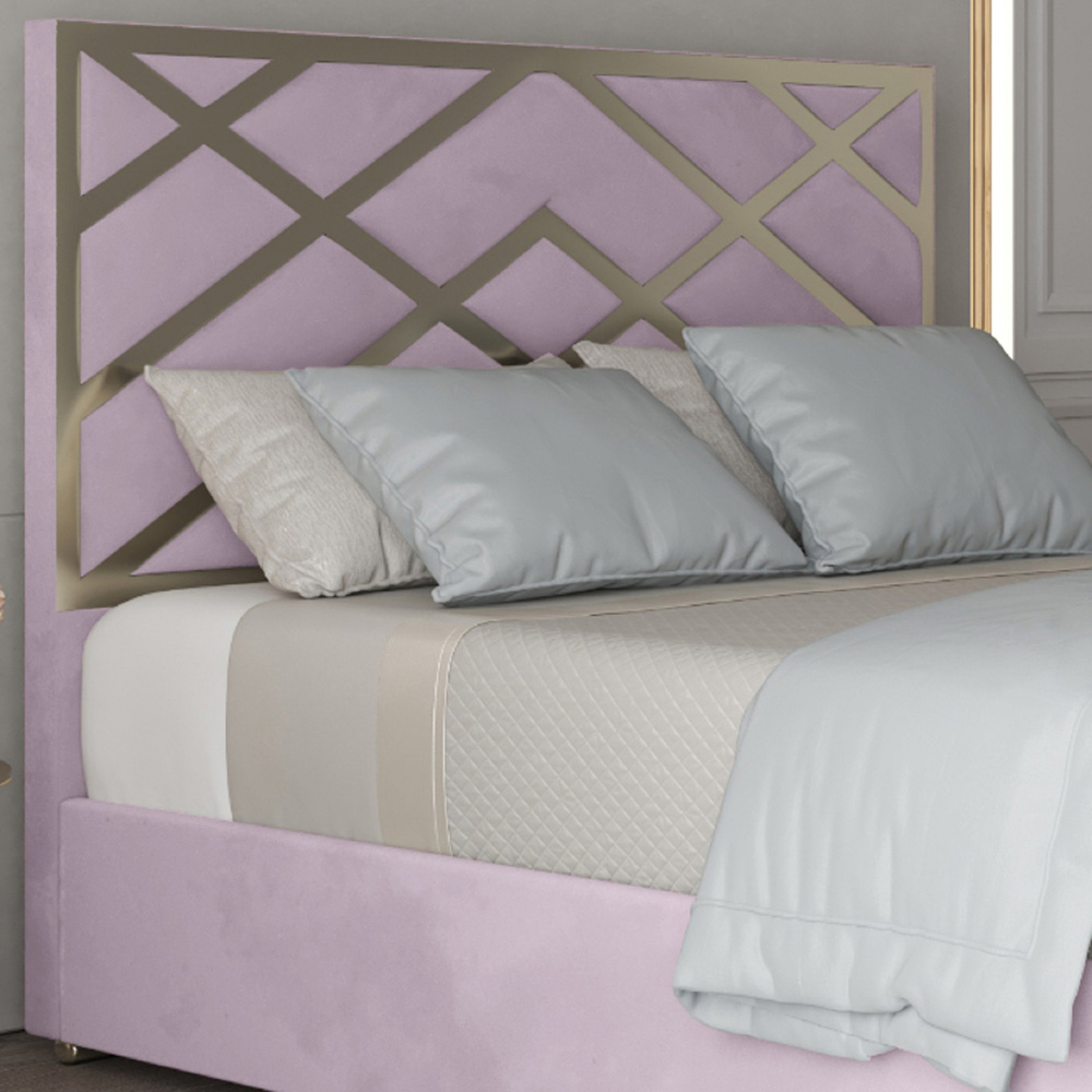 Mayfair Pink Double Velvet Upholstered Metal Bed Frame with Panelled Headboard Image 3