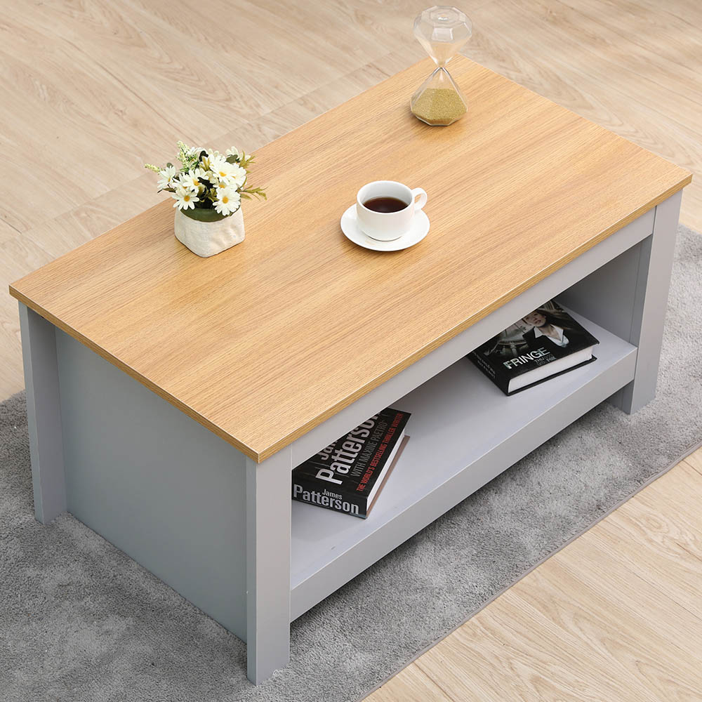 FurnitureHMD Single Shelf Grey and Oak Effect Wooden Coffee Table Image 8