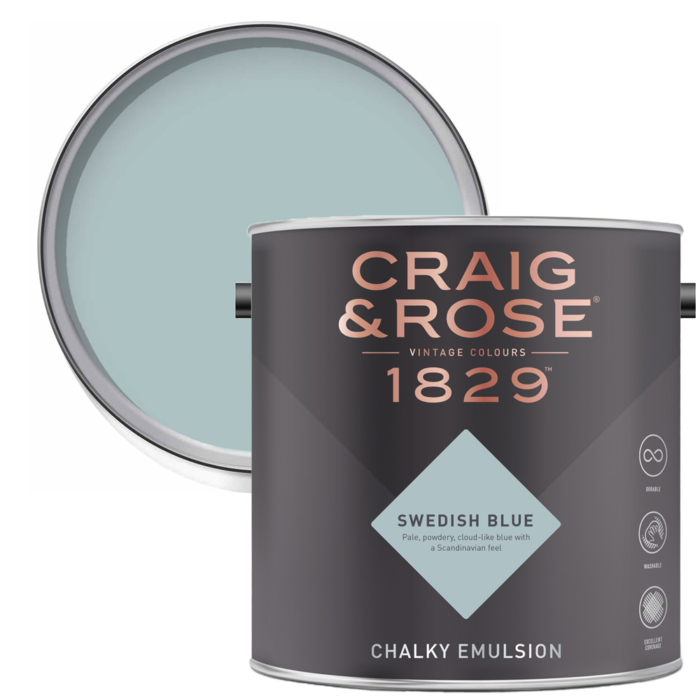 Craig & Rose Walls and Ceilings Swedish Blue Chalky Matt Emulsion Paint 2.5L Image 1