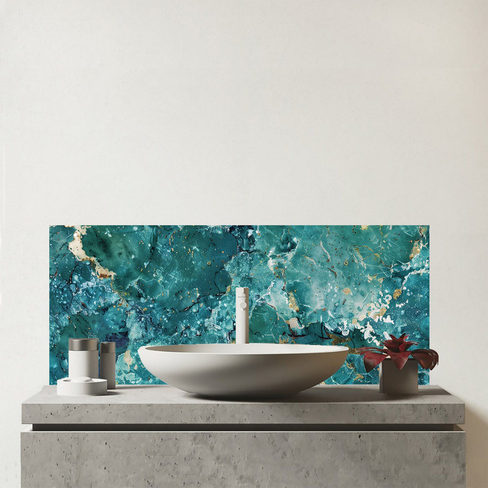 Warren Reed Designer Bright Teal Quartz Effect Bathroom Splashback 25 x 60cm Image 1