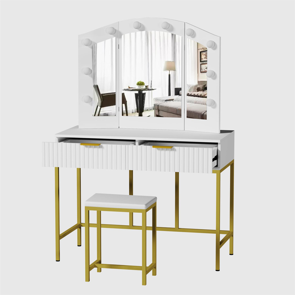 Kosy Koala Lilly 2 Drawer White and Gold Dressing Table Set with LED Mirror Image 2