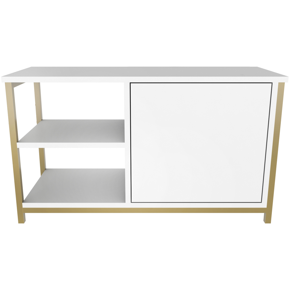 Decorotika Muskegon Single Door and 2 Open Shelf Gold and White TV Unit Image 2