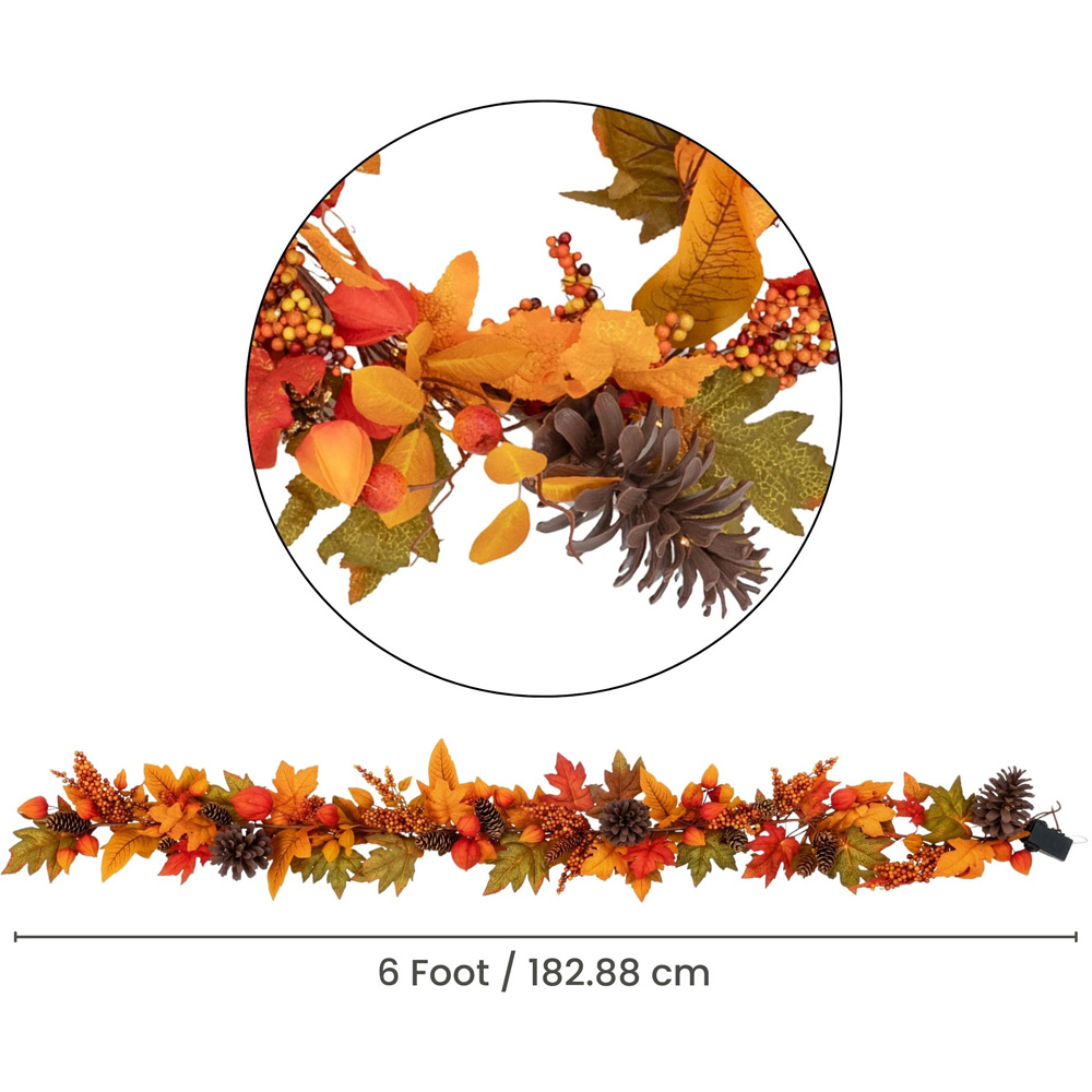 Norfolk Pumpkin Ember 150 Warm White LED Christmas Garland with Pumpkins Berries and Pinecones 183cm Image 9