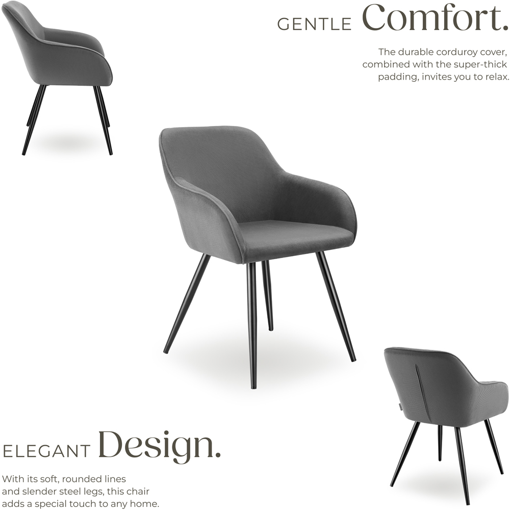 tectake Marilyn Set of 6 Grey Black Corduroy Dining Chair Image 3