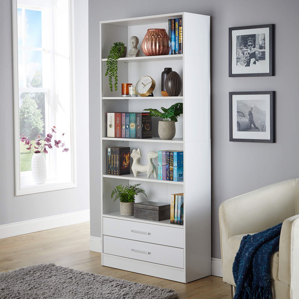 Home Source Clara 2 Drawer 5 Shelf White Bookcase Image 7