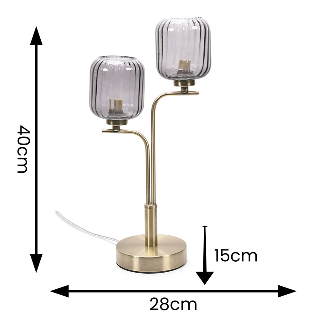 ValueLights Amelie 2 Way Ribbed Glass Gold Stem LED Table Lamp Image 7