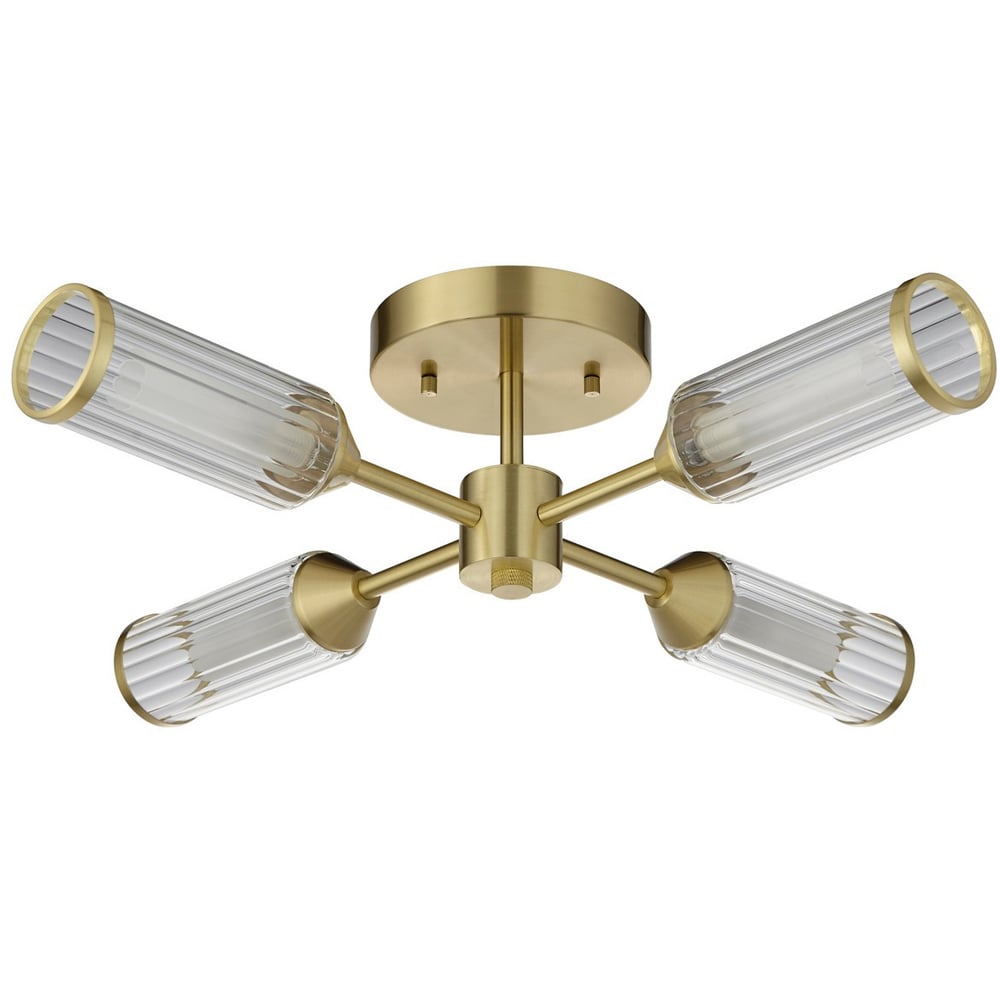 Merano Trieste Clear and Frosted Glass Satin Brass Plate Multi Arm Semi Flush Ceiling Lamp Image 1