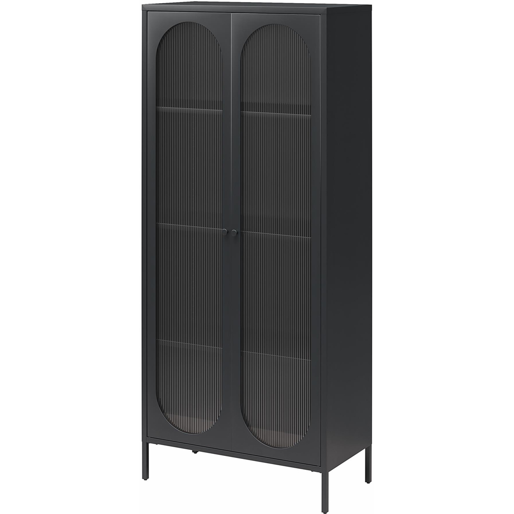Dorel Luna 2 Door Tall Black Fluted Glass Accent Cabinet Image 5